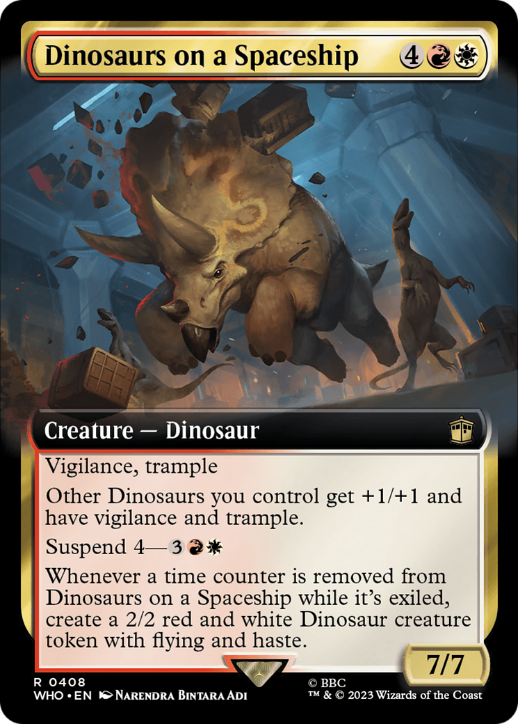 Dinosaurs on a Spaceship (WHO-408) [Doctor Who] (Extended Art) Foil MTG Single Wizards of the Coast