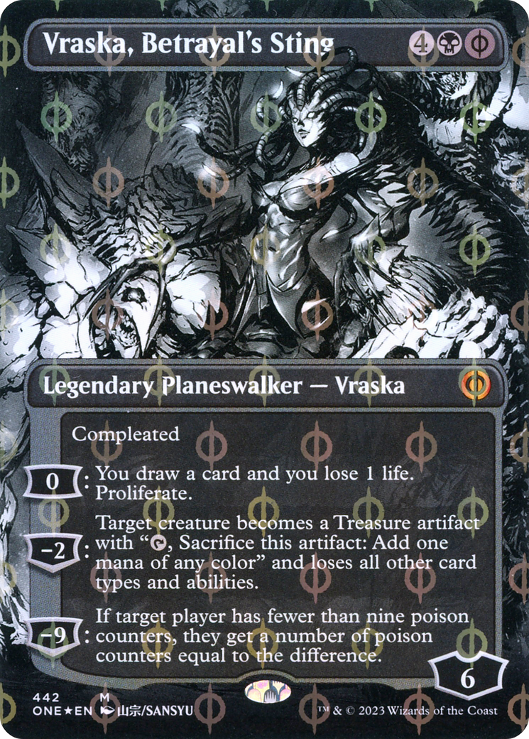Vraska, Betrayal's Sting (Step-and-Compleat Foil) (ONE-442) [Phyrexia: All Will Be One] (Showcase) (Borderless) Foil MTG Single Wizards of the Coast
