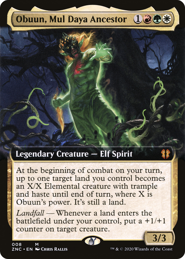 Obuun, Mul Daya Ancestor (ZNC-008) [Zendikar Rising Commander] (Extended Art) MTG Single Wizards of the Coast