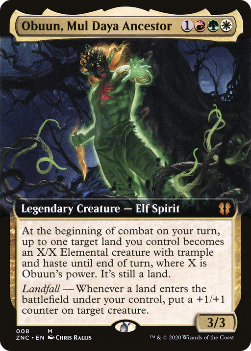 Obuun, Mul Daya Ancestor (ZNC-008) [Zendikar Rising Commander] (Extended Art) MTG Single Wizards of the Coast