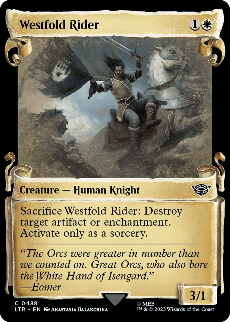Westfold Rider (Showcase Scrolls) (LTR-488) [The Lord of the Rings: Tales of Middle-earth] (Showcase) Foil MTG Single Wizards of the Coast