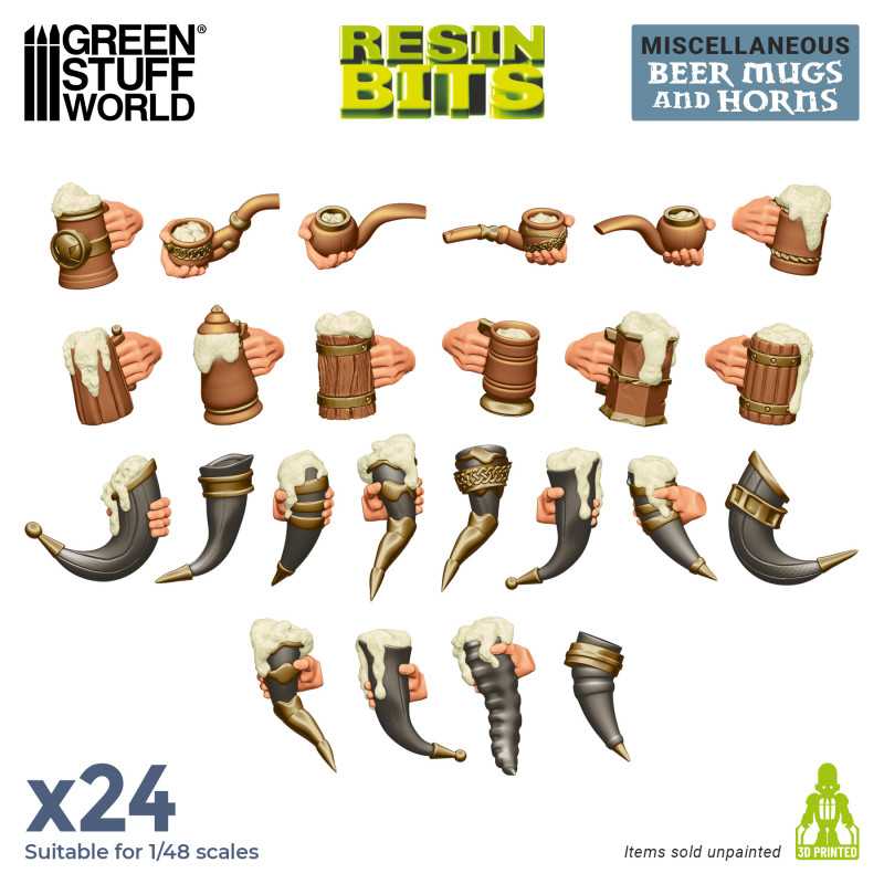 Green Stuff World: 3D printed set - Beer Mugs and Horns Model Tools & Glue Green Stuff World