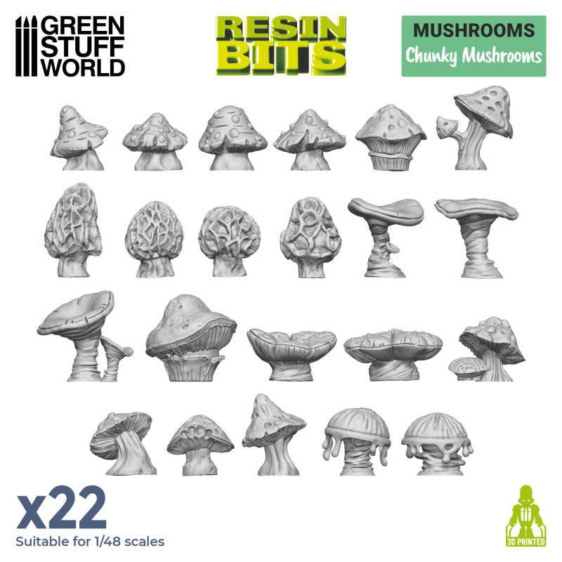 Green Stuff World: 3D printed set - Chunky Mushrooms Model Tools & Glue Green Stuff World