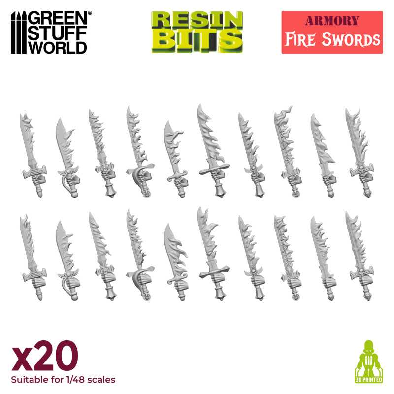 Green Stuff World: 3D printed set - Fire Swords Model Tools & Glue Green Stuff World