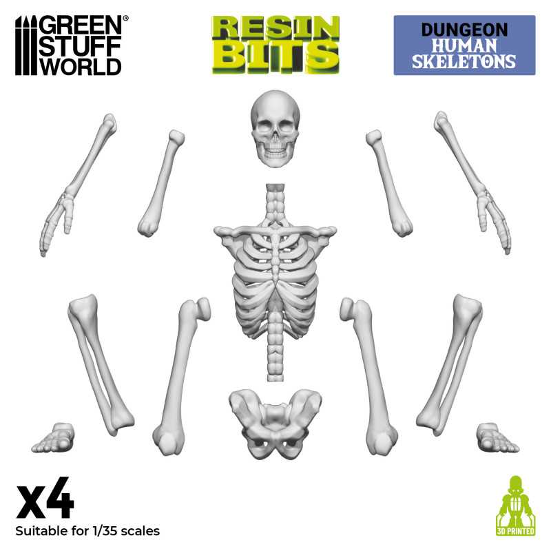 Green Stuff World: 3D printed set - Positionable Human Skeletons 1:35 Model Tools & Glue Green Stuff World