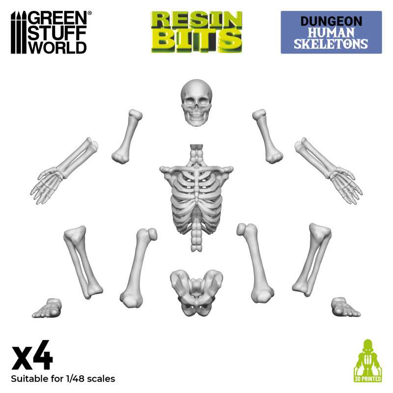 Green Stuff World: 3D printed set - Human Skeletons 1:48 Model Tools & Glue Green Stuff World