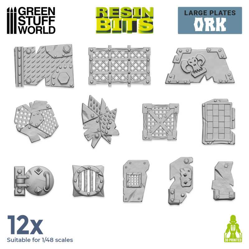 Green Stuff World: 3D printed set - Large Ork Plates Model Tools & Glue Green Stuff World