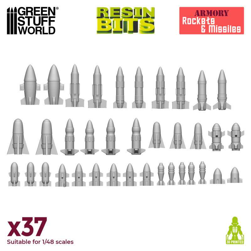 Green Stuff World: 3D printed set - Rockets and Missiles Basing Materials Green Stuff World