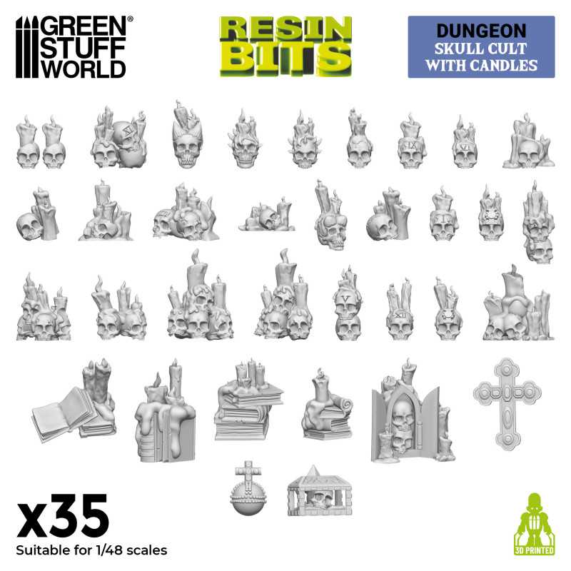 Green Stuff World: 3D printed set - Skull Cult with Candles Model Tools & Glue Green Stuff World