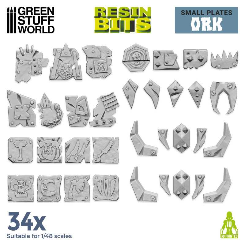 Green Stuff World: 3D printed set - Small Ork Plates Model Tools & Glue Green Stuff World