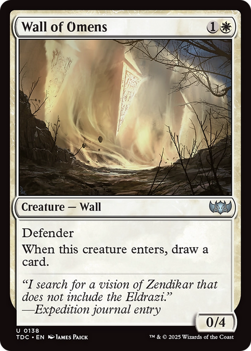Wall of Omens (TDC-138) [Commander: Tarkir: Dragonstorm] MTG Single Wizards of the Coast