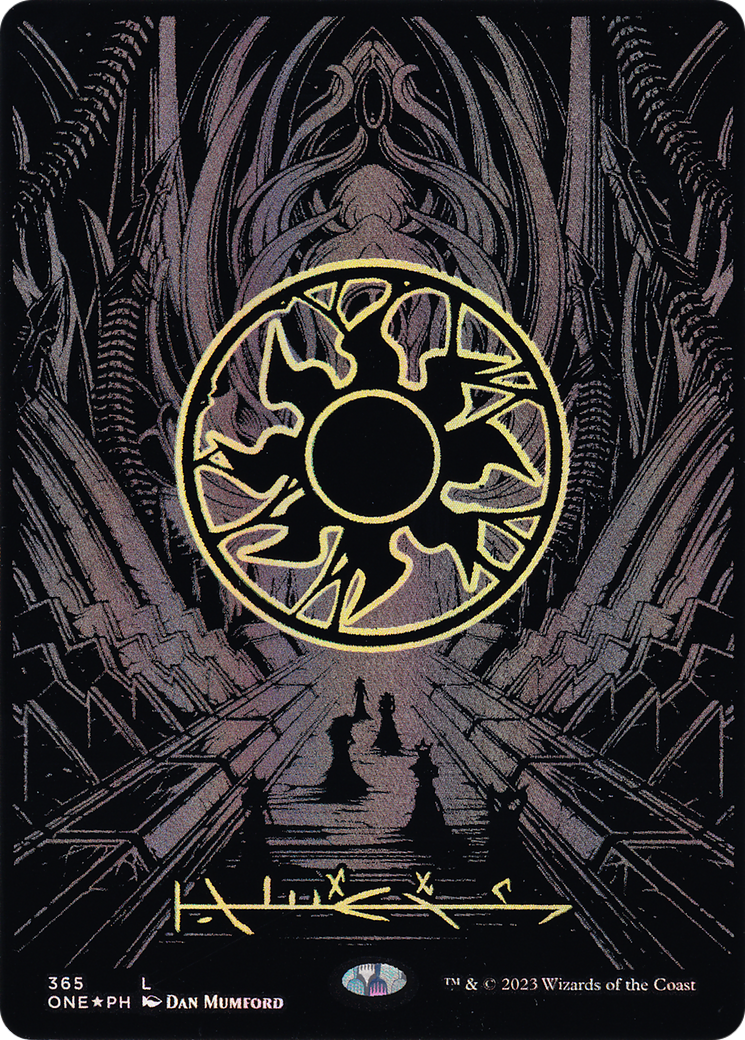 Plains (Phyrexian) - Full Art (Oil Slick Raised Foil) (ONE-365) [Phyrexia: All Will Be One] (Borderless) Foil MTG Single Wizards of the Coast
