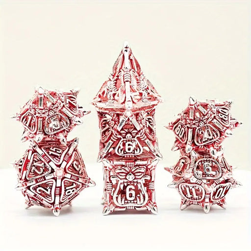 Seriously Good Dice: Hollow Metal 7 Die Set "Silver & Red Spiked Maw" Dice & Gaming Accessories Taps Imports