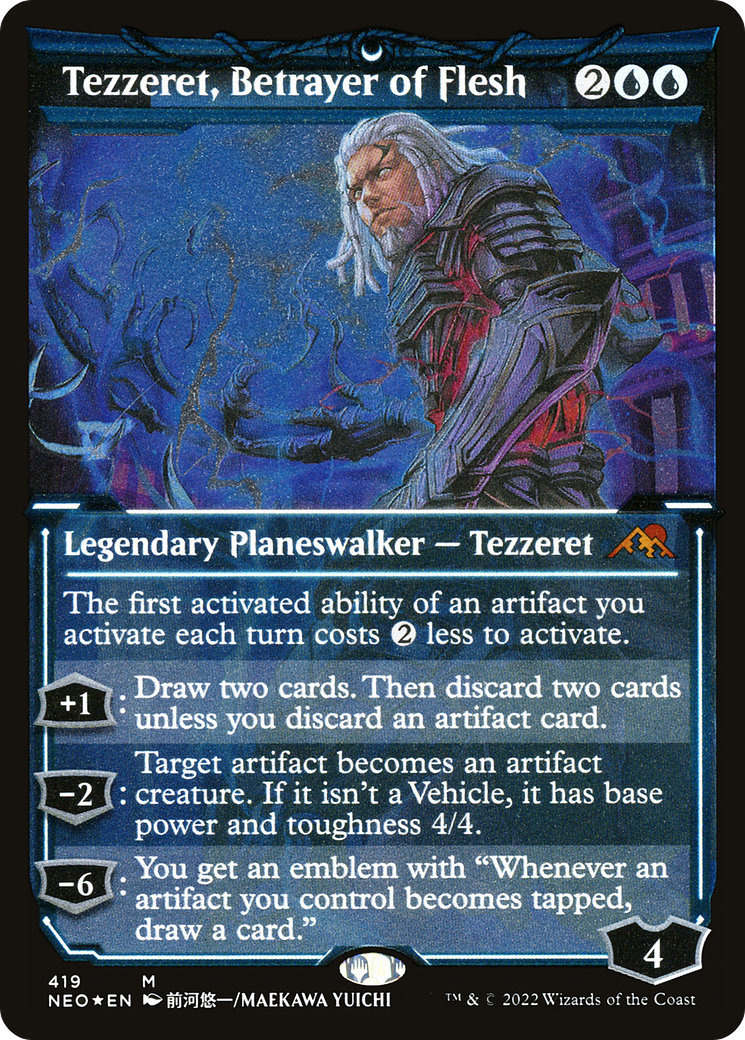 Tezzeret, Betrayer of Flesh (NEO-419) [Kamigawa: Neon Dynasty] (Showcase) Etched Foil MTG Single Wizards of the Coast