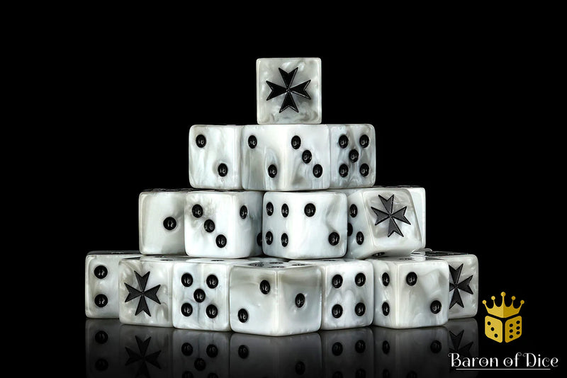 Baron of Dice: "Knight Templars - White" 25x12mm Square Corner Dice Dice & Gaming Accessories Baron of Dice