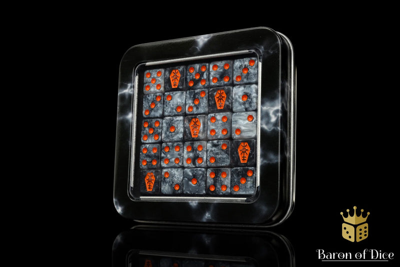 Baron of Dice: "Day of the Dead - Orange" 25x12mm Square Corner Dice Dice & Gaming Accessories Baron of Dice
