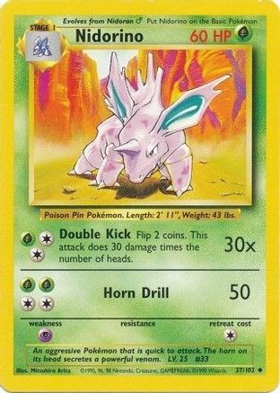Nidorino (37/102) [Vintage: Base Set] Pokemon Single Pokémon