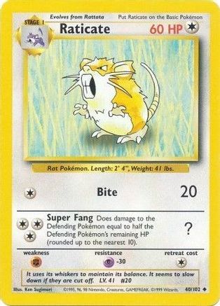 Raticate (40/102) [Vintage: Base Set] Pokemon Single Pokémon