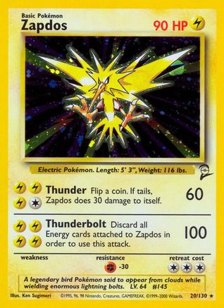 Zapdos (20/130) Holofoil [Vintage: Base Set 2] Pokemon Single Pokémon