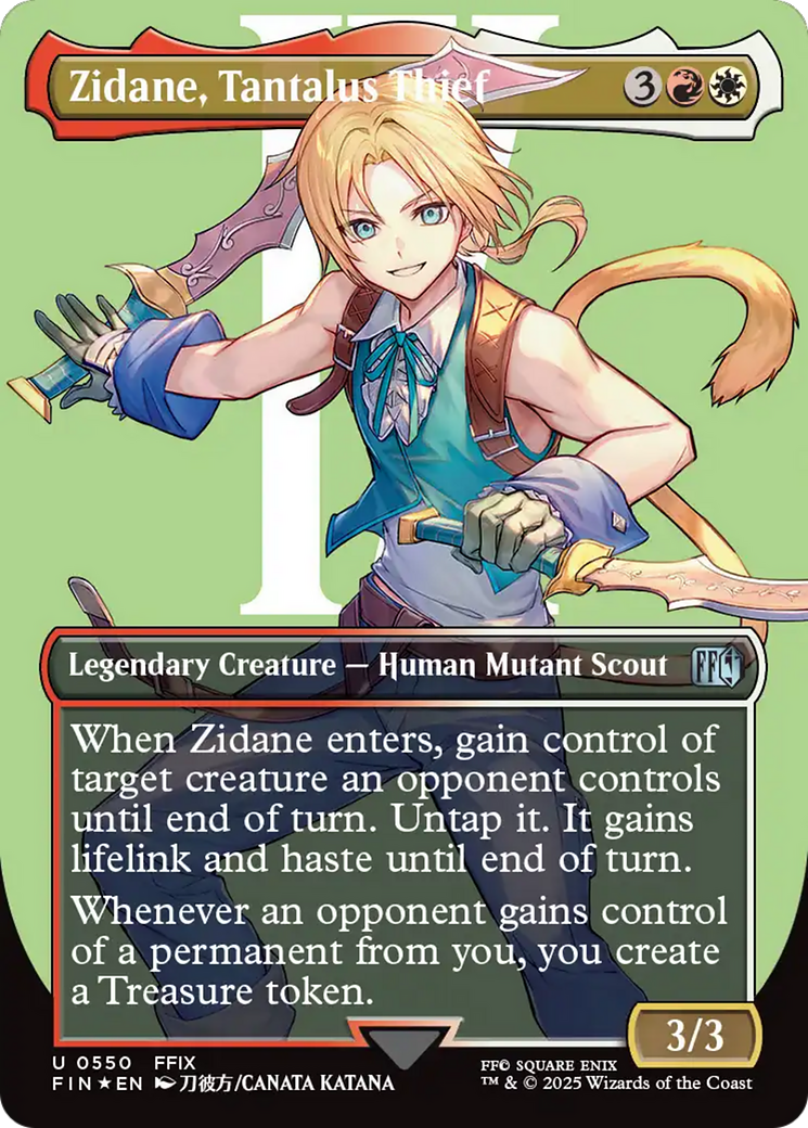 Zidane, Tantalus Thief (Surge Foil) (FIN-550) [FINAL FANTASY] (Borderless) Foil MTG Single Wizards of the Coast