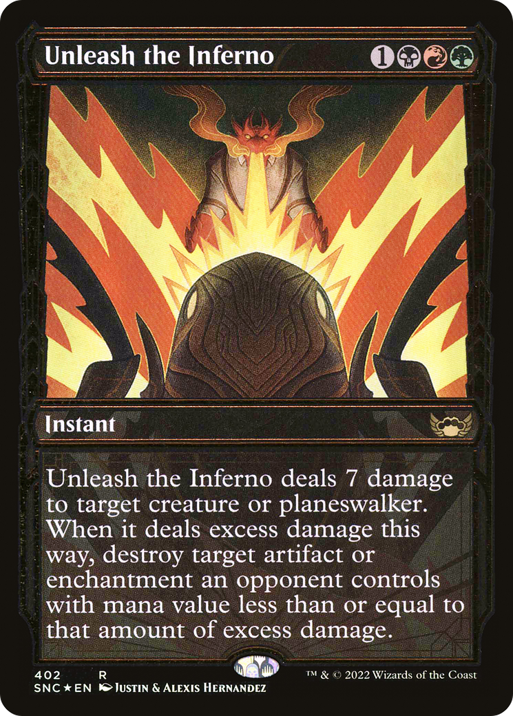 Unleash the Inferno (Gilded Foil) (SNC-402) [Streets of New Capenna] (Showcase) Foil MTG Single Wizards of the Coast