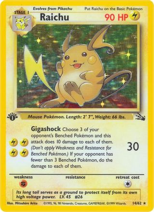 Raichu (14) (14/62) - [Vintage: Fossil] 1st Edition Holofoil Pokemon Single Pokémon