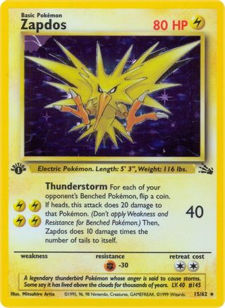Zapdos (15/62) 1st Edition Holofoil [Vintage: Fossil] Pokemon Single Pokémon