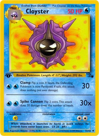 Cloyster (32/62) 1st Edition [Vintage: Fossil] Pokemon Single Pokémon