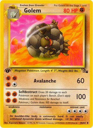 Golem (36/62) 1st Edition [Vintage: Fossil] Pokemon Single Pokémon