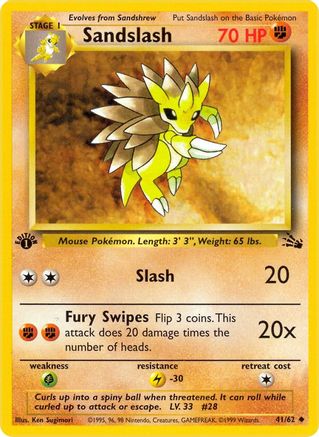 Sandslash (41/62) - [Vintage: Fossil] 1st Edition Pokemon Single Pokémon