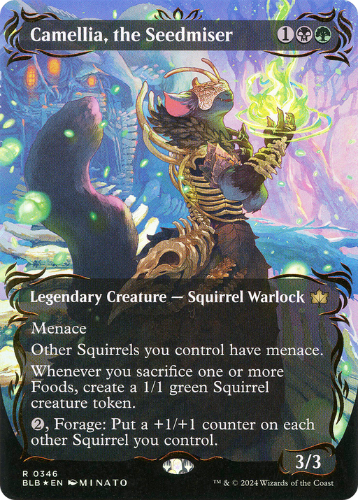 Camellia, the Seedmiser (Raised Foil) (BLB-346) [Bloomburrow] (Showcase) (Borderless) Foil MTG Single Wizards of the Coast