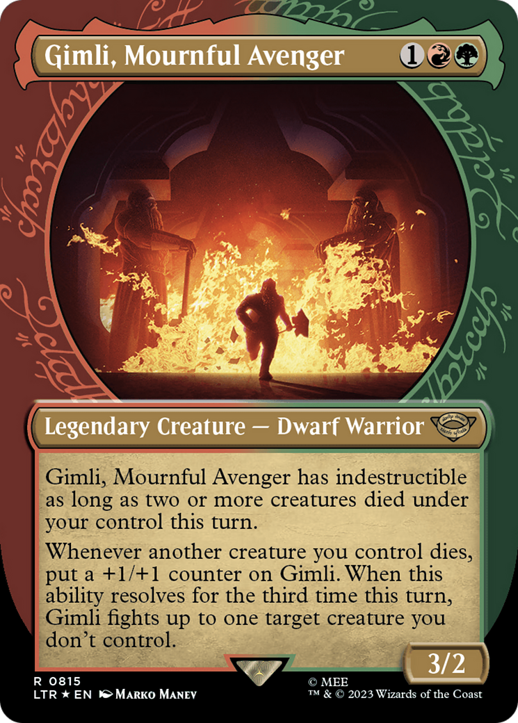 Gimli, Mournful Avenger (Surge Foil) (LTR-815) [The Lord of the Rings: Tales of Middle-earth] (Showcase) (Borderless) Foil MTG Single Wizards of the Coast