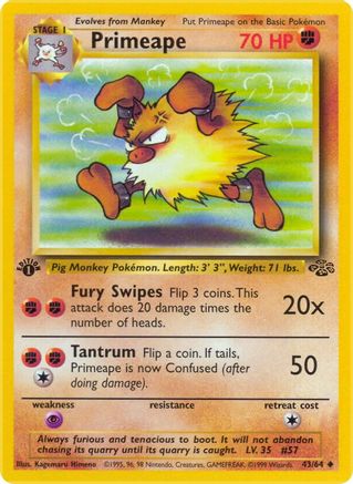 Primeape (43/64) 1st Edition [Vintage: Jungle] Pokemon Single Pokémon