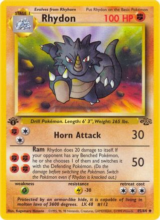 Rhydon (45/64) - [Vintage: Jungle] 1st Edition Pokemon Single Pokémon