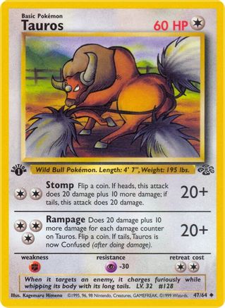 Tauros (47/64) 1st Edition [Vintage: Jungle] Pokemon Single Pokémon