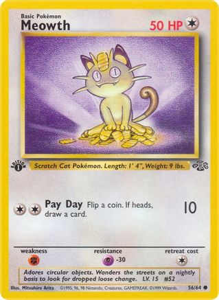 Meowth (56/64) 1st Edition [Vintage: Jungle] Pokemon Single Pokémon