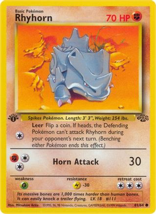 Rhyhorn (61/64) 1st Edition [Vintage: Jungle] Pokemon Single Pokémon