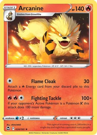 Arcanine (20/195) Reverse Holofoil [SWSH: Silver Tempest] Pokemon Single Pokémon