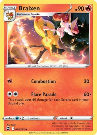 Braixen (26/195) [SWSH: Silver Tempest] Pokemon Single Pokémon