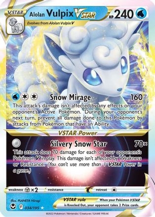 Alolan Vulpix VSTAR (34/195) - [SWSH: Silver Tempest] Holofoil Pokemon Single Pokémon