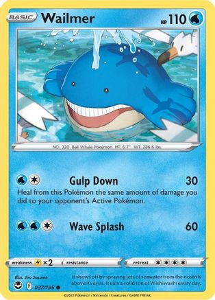 Wailmer (37/195) [SWSH: Silver Tempest] Pokemon Single Pokémon