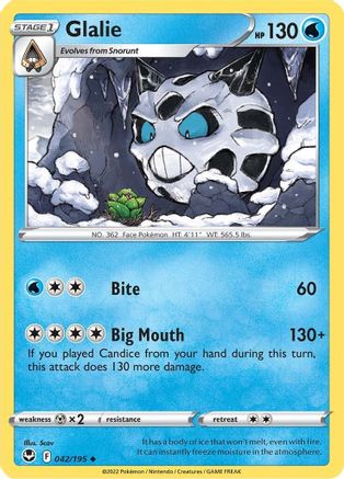 Glalie (42/195) Reverse Holofoil [SWSH: Silver Tempest] Pokemon Single Pokémon