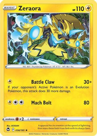 Zeraora (56/195) Reverse Holofoil [SWSH: Silver Tempest] Pokemon Single Pokémon