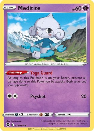 Meditite (72/195) Reverse Holofoil [SWSH: Silver Tempest] Pokemon Single Pokémon