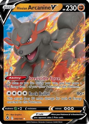 Hisuian Arcanine V (90/195) Holofoil [SWSH: Silver Tempest] Pokemon Single Pokémon
