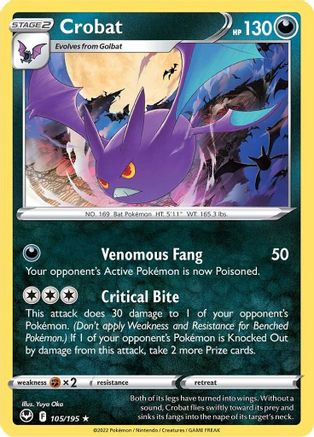 Crobat (105/195) Reverse Holofoil [SWSH: Silver Tempest] Pokemon Single Pokémon