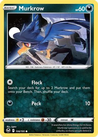 Murkrow (106/195) Reverse Holofoil [SWSH: Silver Tempest] Pokemon Single Pokémon