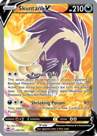 Skuntank V (Full Art) (180/195) Holofoil [SWSH: Silver Tempest] Pokemon Single Pokémon