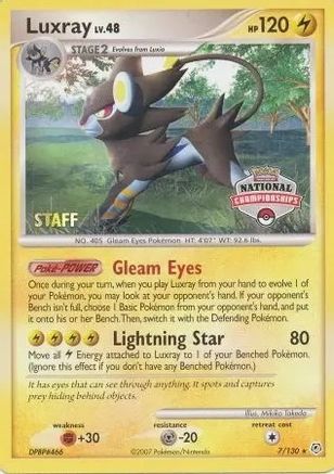 Luxray - 7/130 (National Championships) [Staff] (7) - [Promos: League & Championship Cards] Pokemon Single Pokémon