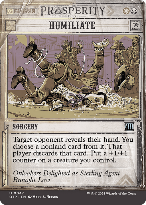 Humiliate (OTP-047) [Breaking News] (Showcase) (Borderless) Foil MTG Single Wizards of the Coast